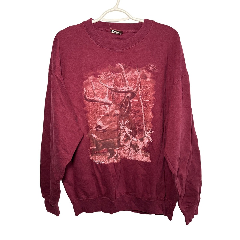 Lost Creek Outfitters Mens Large Maroon Deer Graphic Crewneck Sweatshirt Vintage